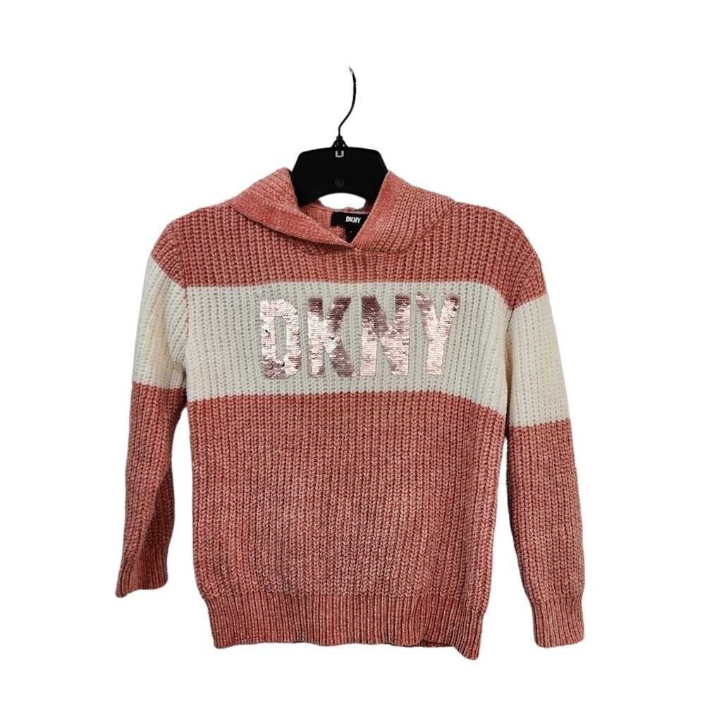 DKNY Kid's Sequined Logo Colorblock Hooded Sweater - S